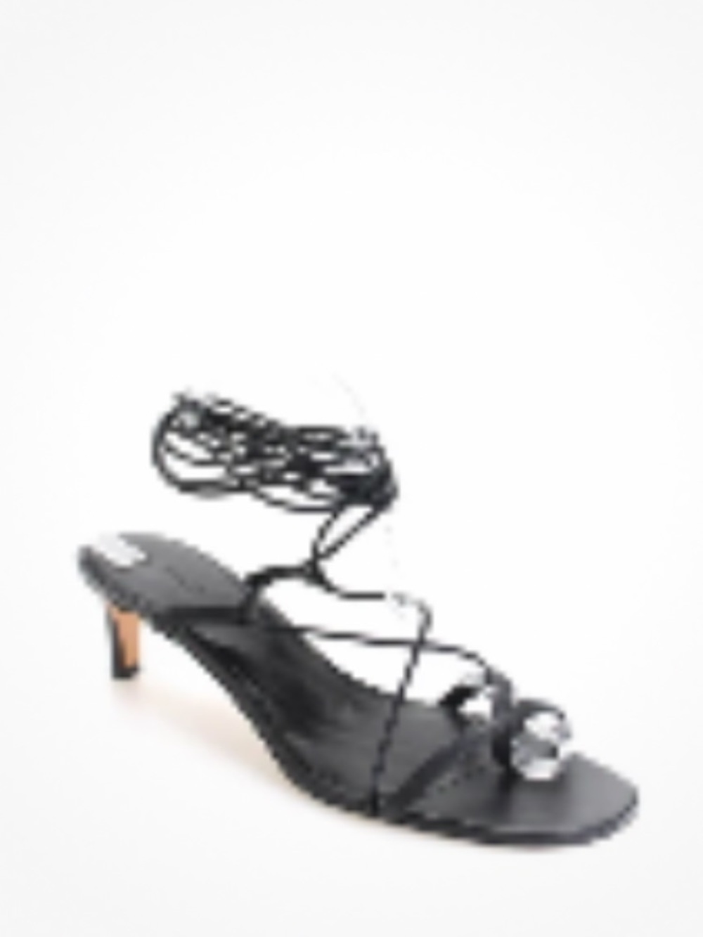 Black Lace-Up Strappy Mid-Kitern Heel Sandals